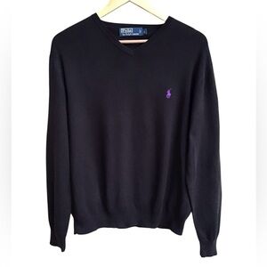 Polo By Ralph Lauren Black Pima Cotton V Neck Long Sleeve Shirt